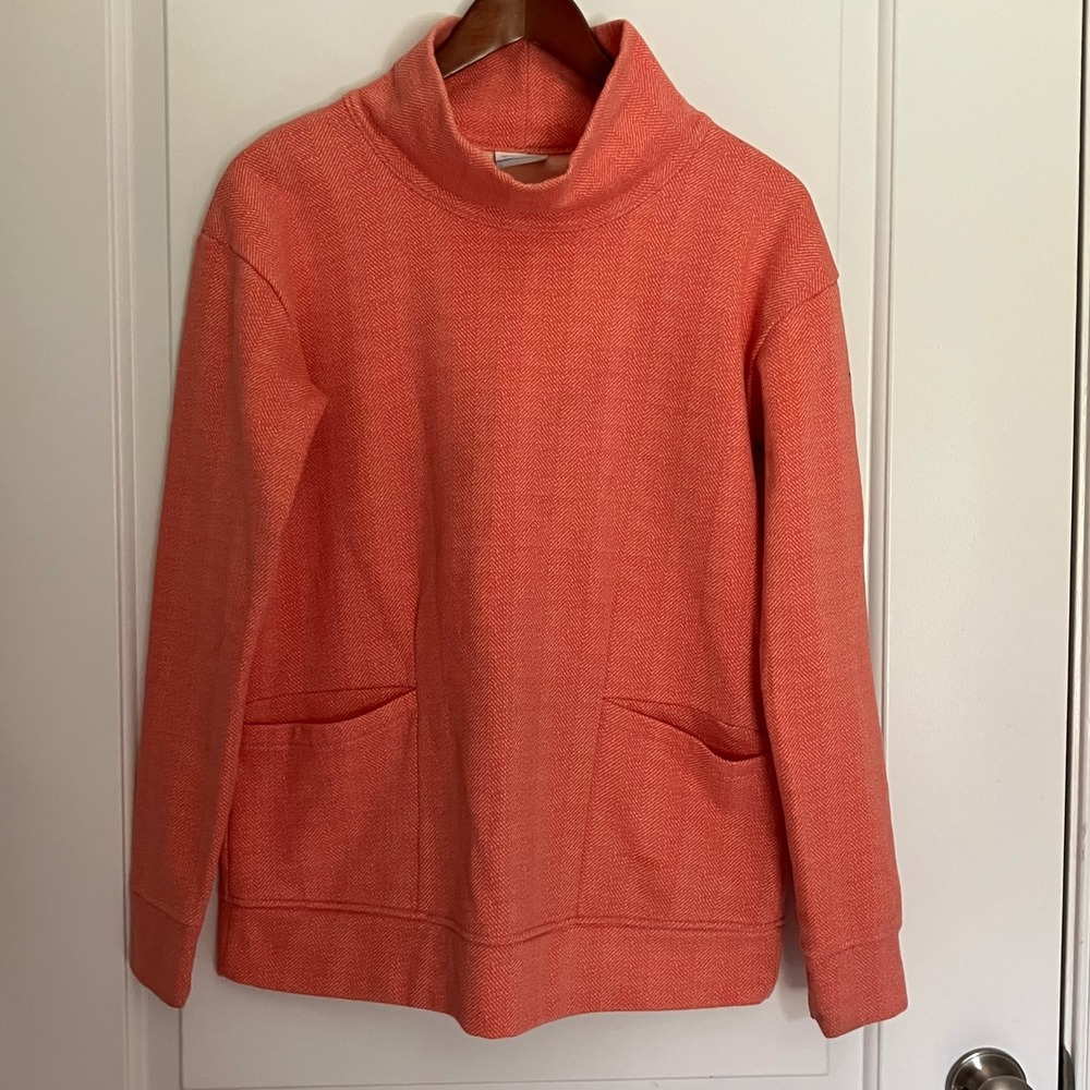 Columbia Womens Orange Herringbone Mock Neck Fleece Pullover Sweatshirt Medium